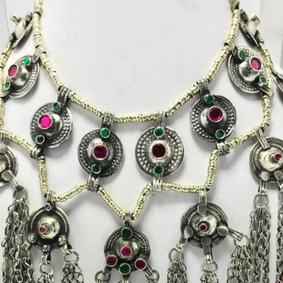 Afghan Layered Choker Necklace WIth Dangling Bells, Afghan Choker Necklace, - Picture 5 of 5